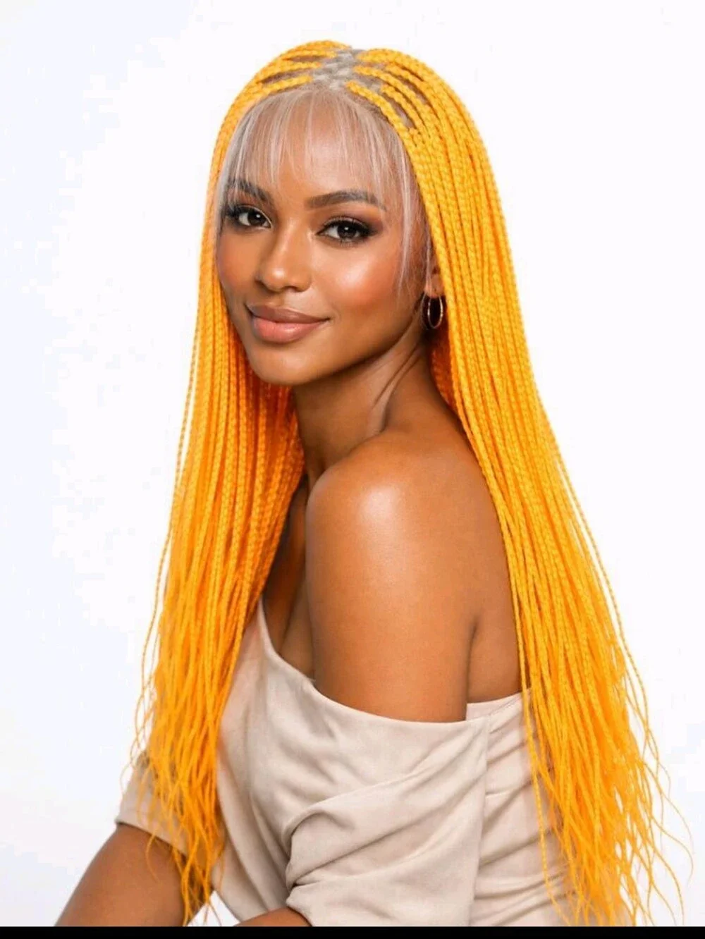 Bright Yellow Box Braids Wig - Women Hair. 24 Inches